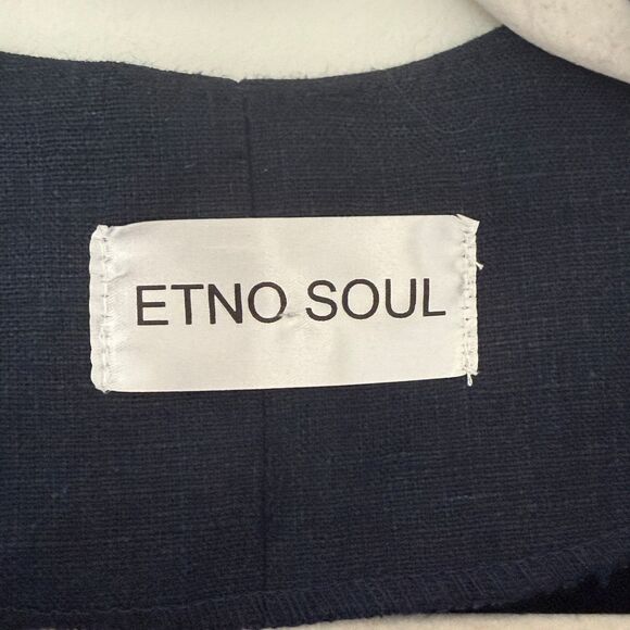 Etno Soul Blue Linen Embroidered Vyshyvanka Wrap Blouse Butterfly Sleeve No Belt - Picture 6 of 12